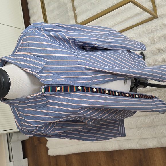 PINK - Thomas Pink - Blue, White, Pink Striped Button Down Shirt - Size XL - Picture 7 of 13
